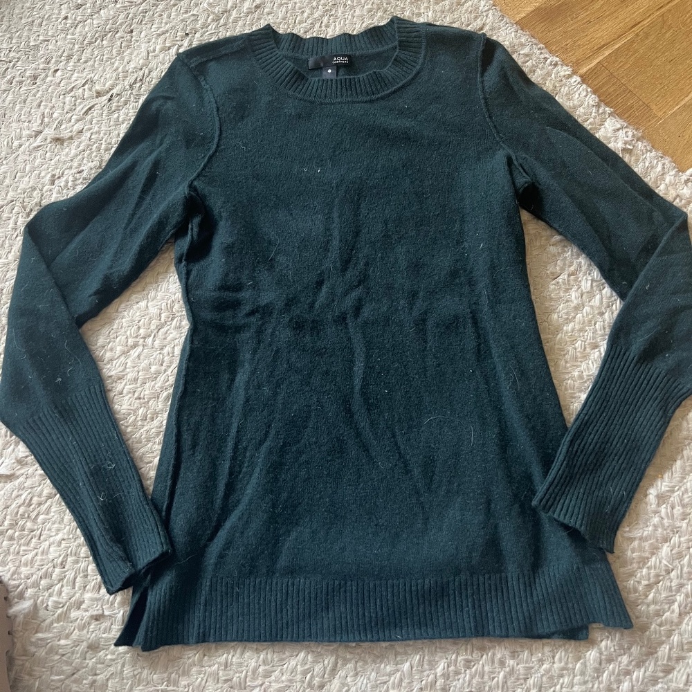 Aqua Women’s Green Fern Cashmere Detailed Long Sleeves Sweater Size Small